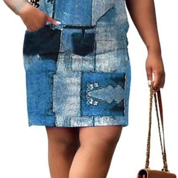 Plus Size Summer T Shirt Dress with Pockets Casual Short Sleeve Tunic - Picture 1 of 7
